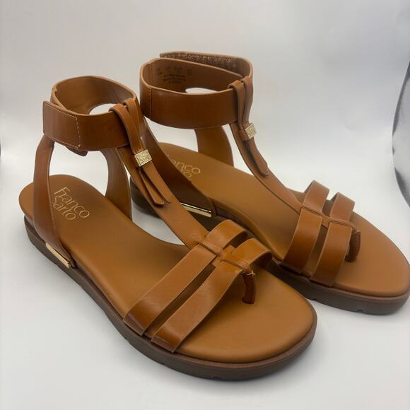 Franco Sarto Shoes - Franco Sarto Women's Size 7.5 Dosha Tan Gold Studs Sandals Lusso Ankle Strap